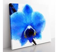 Blue Orchid in Abstract Modern Canvas Wall Art Print Ready to Hang, Framed Picture for Living Room Bedroom Home Office Décor, 35x35 cm (14x14 Inch)