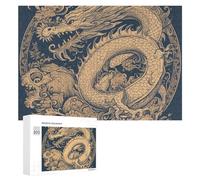 Blue Oriental Dragon Jigsaw Puzzle Challenging Fun Puzzle Wooden Jigsaw Puzzles for Adults Families 300 PCS