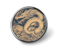 Blue Oriental Dragon Round Lapel Pin Women's Novelty Buttons & Pins Metal Badge Cute Brooch Retro Pinback Badge Fashion Bag Pins for Hat Backpacks Tie Suit Wedding Party Accessory, Circular, Aluminum