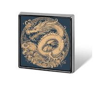 Blue Oriental Dragon Square Lapel Pin Women's Novelty Buttons & Pins Metal Badge Cute Brooch Pin Retro Pinback Badge Fashion Bag Pins for Hat Backpacks Tie Suit Wedding Party Accessory