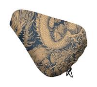 Blue Oriental Dragon Waterproof Bike Seat Cushion with Drawstring for Women Men Soft Padded Bicycle Seat Cover for Comfort Wide Road Bike Saddles Universal Fit for Mountain Exercise