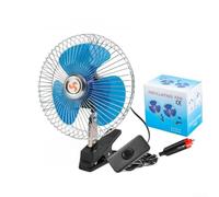 Blue Oscillating Rotating Lorry Cooling Fan, 12V/24V Metal Clip On Truck Cab Fan with Strong Airflow Low Noise Operation(8in 24V)