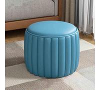 Blue Ottoman Foot RestFaux Leather Pouffe Stool for Shoe Changing Living Room & BedroomPadded Footstool & Small Bench Coffee Table Seat
