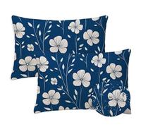 Blue Outdoor Cushions 40x65 cm Waterproof Linen Garden Cushions Pack of 2 Rectangle Floral Cushion Covers Double Sided Printing for Garden Furniture Bench Balcony Farmhouse Decor, Gift for Women S-984