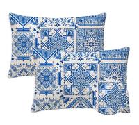 Blue Outdoor Cushions 40x65 cm Waterproof Soft Garden Cushions Pack of 2 Rectangle Geometry Cushion Covers Double Sided Printing Pillowcases for Garden Furniture Bench Balcony Farmhouse Decor S-996