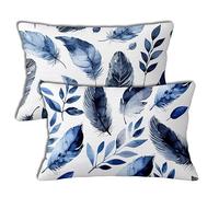 Blue Outdoor Cushions 40x80 cm Outdoor Waterproof Cushion Covers Leaf Pattern Double Sided Printing Linen Pillowcases Set of 2 Sofa Throw Pillow Case for Garden Furniture Chair Decor Gifts h-1334