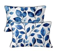Blue Outdoor Cushions 60x80 cm Outdoor Waterproof Cushion Covers Leaf Pattern Double Sided Printing Linen Pillowcases Set of 2 Sofa Throw Pillow Case for Garden Furniture Chair Decor Gifts h-1338