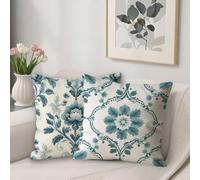Blue Outdoor Cushions Covers 45 x 45 cm Sofa Cushions Northern Europe Breathable Linen Square Pillow Cases Decorative Pillows Pack of 2, with Invisible Zipper, for Outdoor Garden Room Decor V-90