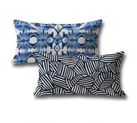 Blue Outdoor Cushions Covers 50 x 100 Sofa Cushions, Geometry Breathable Linen Rectangle Cushion Covers Autumn Decorations Pillow Cases 2 Pack, with Invisible Zipper, for Halloween Decorations q-82