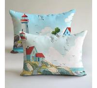Blue Outdoor Cushions Waterproof 40x90cm Garden Furniture Cushions Lighthouse Linen Decorative Pillows Covers Double Sided Printing Set of 2,Sofa Bench Spring Summer Fall Winter Decor Gift L-L151