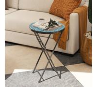 OUTSUNNY Mosaic Garden Table, 35.5cm Folding Coffee Table in Blue Outsunny Blue
