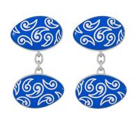 Blue Oval Cufflinks - Chain Link Onyx Art CK490 White Pattern Novelty Cuffs In Premier Life Packaging