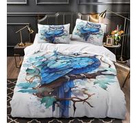 Blue Owl Art Quilt Cover 3D Design Printed Easy Care 3-Piece Bedding Set Zipper Comforter Cover Hotel Quality Anti-allergic for Teens Adults Women Kids Girls Boys Double（200x200cm）