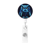 Blue Owl Badge Reel Retractable Badge Holder with Keychain Id Clips for Badges Lightweight Plastic Name Card Holders for Nurses Office Teacher