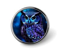 Blue Owl Badges Circle with Button Design, Personalized Picture Pin Brooches, Round Badge Holders for Decorate Hat Shirt Clothing Bag Accessories