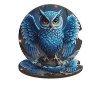 Blue Owl Car Coasters for Cup Holder Wood Absorbent Cup Coaster 2.6 Inch Universal Non Slip Cork Base Drink Coaster Auto Interior Accessories for Women Men 2PCS