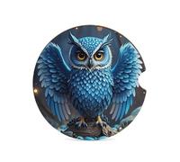 Blue Owl Car Coasters for Cup Holder Wood Absorbent Cup Coaster 2.6 Inch Universal Non Slip Cork Base Drink Coaster Auto Interior Accessories for Women Men 1PCS