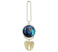 Blue Owl Car Hanging Pendant - Angel Wings Car Rear View Mirror Charm - Metal Hanging Accessory for Women & Men, Sun Catcher Pendent, Decoration Cars Pendant Jewelry Gift Golden
