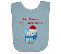 Blue Owl Christmas Applique Personalise Bib. (Baby Blue)