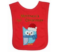 Blue Owl Christmas Applique Personalise Bib. (Red)