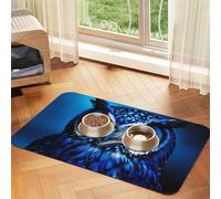 Blue Owl Dog Food Mats for Floors, 12x18 Inch Non-Slip Super Absorbent Pet Food Mat, Dishwasher Dog Mat for Food and Water, Cute Rubber Quick Dry Pet Feeding Mat for Dogs Puppy Cats