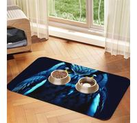 Blue Owl Dog Food Mats for Floors, 16x24 Inch Non-Slip Super Absorbent Pet Food Mat, Dishwasher Dog Mat for Food and Water, Cute Rubber Quick Dry Pet Feeding Mat for Dogs Puppy Cats
