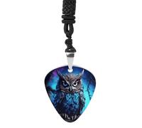 Blue Owl Guitar Pick Necklace Exquisite Titanium Steel Personalized Necklaces Cool Pendant Necklaces Fashion Guitar Pick Holder Necklace Unique Gifts for Adult