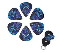 Blue Owl Guitar Picks 6 Pack 3 Different Thickness Celluloid Guitar Plectrums with Guitar Pick Holder Personalized Guitar Pick for Acoustic Guitar, Electric Guitar, Bass, Ukulele