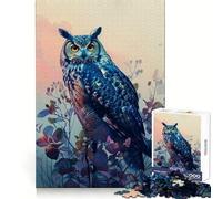 Blue Owl in Floral Setting Adults 1000 Piece Jigsaw Puzzle Memory Ability Soft Distraction Secure Join Festive Surprise (38X26CM)
