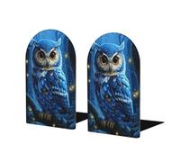 Blue Owl In The Forest Bookends For Shelves 2 Pcs Wooden Book Stopper Organizer For Home Office Libraries
