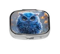 Blue Owl Mini Pill Box Metal Travel Medicine Organizer with 2 Compartments Pocket-Sized Pill Container