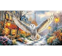 Blue-Owl-perched-on-branch-in-snowy-forest Jigsaw Puzzle 1000 Pieces Recycled Paper Educational Games Great Gift Idea for Adults and Kids Age 12 Years Up Beautiful Decoration Puzzle 70x50/1000pcs