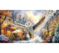 Blue-Owl-perched-on-branch-in-snowy-forest Recycled Paper Puzzle Game 1000 Piece Educational Game Challenge Fun Present & Activity for Home Great Gift Idea for Women, Gifts for Men 70x50/1000pcs