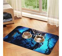 Blue Owl Pet Feeding Mat Absorbent Pu Leather Dog Cat Food Mats Contain Spills Protects Floors, Anti-Slip Rubber Backing Dog Bowl Mats Easy Clean Pet Placemats 40x60cm
