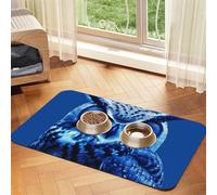 Blue Owl Pet Feeding Mat Absorbent Pu Leather Dog Cat Food Mats Contain Spills Protects Floors, Anti-Slip Rubber Backing Dog Bowl Mats Easy Clean Pet Placemats 40x60cm