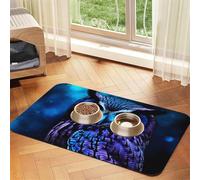 Blue Owl Pet Feeding Mat Absorbent Pu Leather Dog Cat Food Mats Contain Spills Protects Floors, Anti-Slip Rubber Backing Dog Bowl Mats Easy Clean Pet Placemats 40x60cm