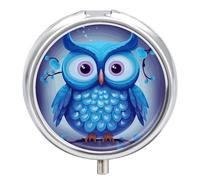 Blue Owl Pill Box Cute Round Pill Box 3 Compartment Decorative Pocket Purse Portable Mini Travel Medicine Tablet Vitamin Fish Oil Holder Organizer Pill Case