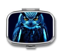 Blue Owl Pill Box for Pocket Square Pill Box 2 Compartment Decorative Portable Travel Pill Holder Tablet Vitamin Organizer Mini Pill Case