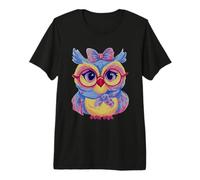 Blue Owl Portrait Animal Lover Graphic Pink Glasses Bow Premium T-Shirt