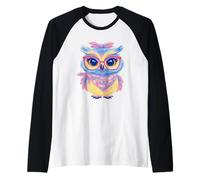 Blue Owl Portrait Animal Lover Graphic Pink Glasses Bow Raglan Baseball Tee