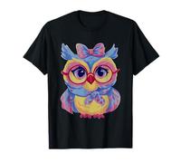 Blue Owl Portrait Animal Lover Graphic Pink Glasses Bow T-Shirt
