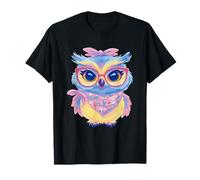 Blue Owl Portrait Animal Lover Graphic Pink Glasses Bow T-Shirt