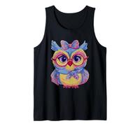 Blue Owl Portrait Animal Lover Graphic Pink Glasses Bow Tank Top