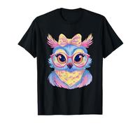 Blue Owl Portrait Animal Lover Graphic Pink Glasses Yellow T-Shirt