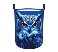 Blue Owl print Circular Hamper Waterproof Storage Bin Organizer Basket Laundry Hamper With Handles For Clothes Toys Small