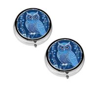 Blue Owl Print Pill Box 3 Compartment Medicine Pill Case,Portable for Pocket Or Purse Pill Organizer Decorative Metal Medicine Vitamin Organizer Unique Gift
