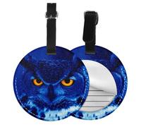 Blue Owl Print Round Luggage Tag 10 Cm, Pu Leather Suitcase Label, Luggage Tags for Cruise Ships Suitcase Tags Beach Malibu Print Privacy Cover Id Label