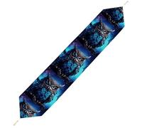 Blue Owl Table Runner for Dining Table, Short Plush Runners Washable & Durable Tablerunner Modern Home Decor for Wedding, Kitchen, Holiday 200*33cm