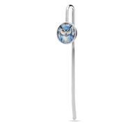 Blue Owl with Yellow Eyes Funny Bookmark with Hook Metal Reading Accessories for Book Lovers