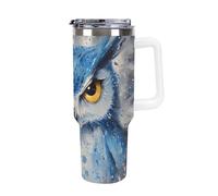 Blue Owl with Yellow Eyes Insulated Tumbler with Lid Handle Coffee Mug Stainless Steel Water Bottle for Car Travel Office